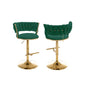 Emerald green adjustable barstool with gold color base (SET OF 2)