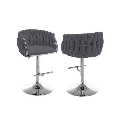 Velvet Upholstered barstool in Dark gray with Silver color base (SET OF 2)