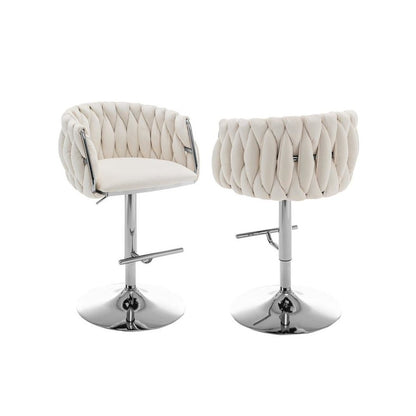 Velvet Upholstered barstool in Cream with Silver color base (SET OF 2)