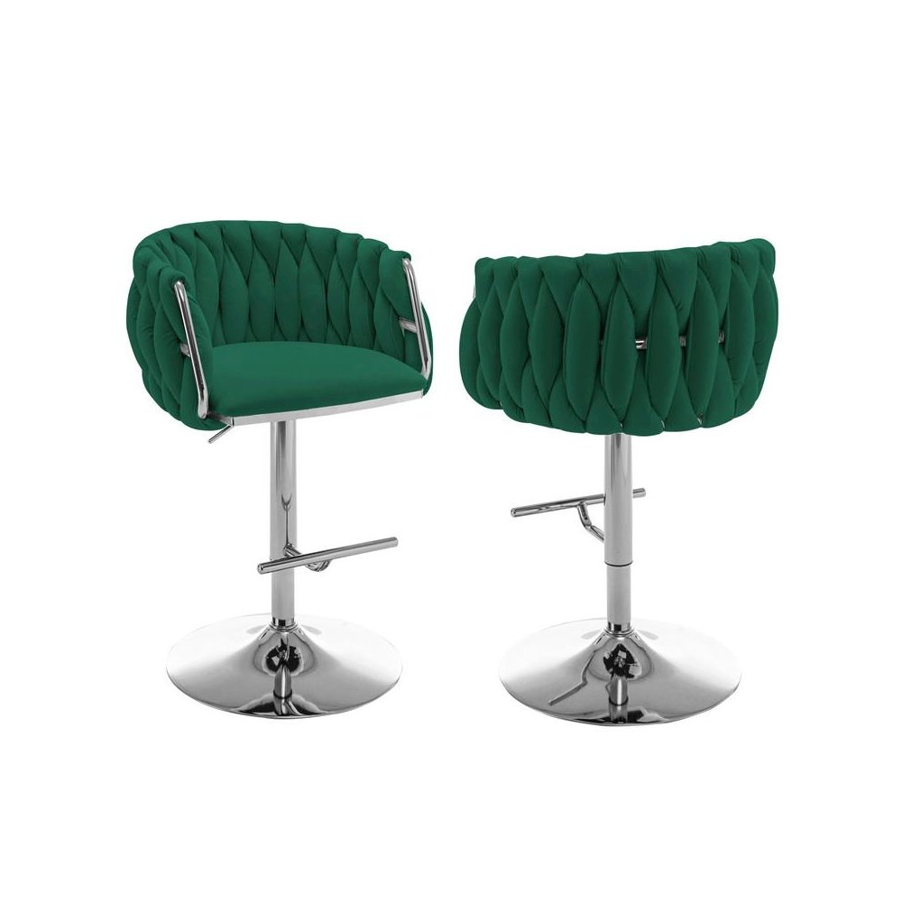 Velvet Upholstered barstool in Emerald green with Silver color base (SET OF 2)