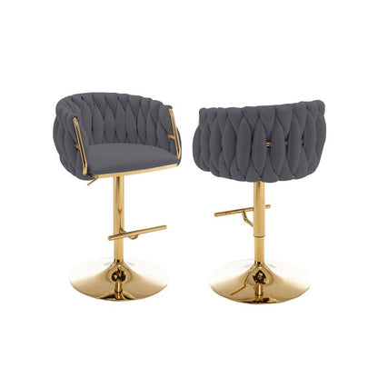Velvet barstool in Dark grey fabric with a gold color base (SET OF 2)