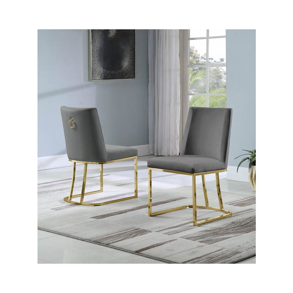 Velvet Upholstered Side Chair, Gold Color Legs, 4 Colors to Choose (Set of 2) - Dark Grey