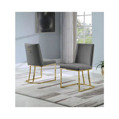 Velvet Upholstered Side Chair, Gold Color Legs, 4 Colors to Choose (Set of 2) - Dark Grey