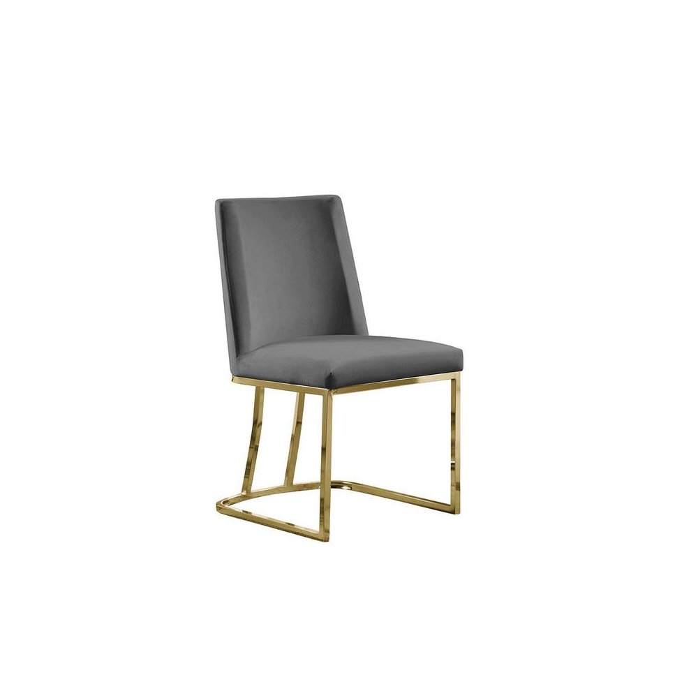 Velvet Upholstered Side Chair, Gold Color Legs, 4 Colors to Choose (Set of 2) - Dark Grey