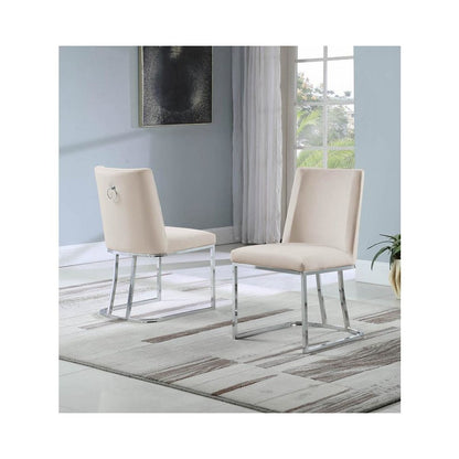 Velvet Upholstered Side Chair, Silver Color Legs, 4 Colors to Choose (Set of 2) - Beige