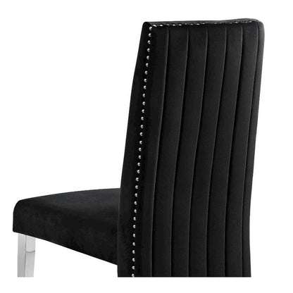 Tufted Velvet Upholstered Dining Chair, 4 Colors to Choose (Set of 2) - Black