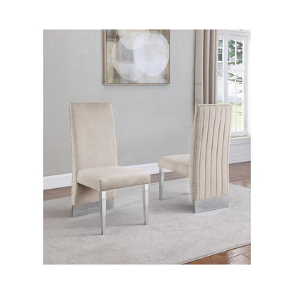 Tufted Velvet Upholstered Dining Chair, 4 Colors to Choose (Set of 2) - Cream