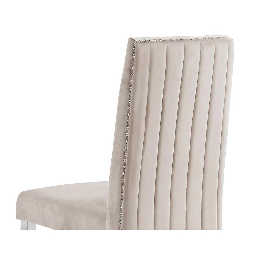 Tufted Velvet Upholstered Dining Chair, 4 Colors to Choose (Set of 2) - Cream