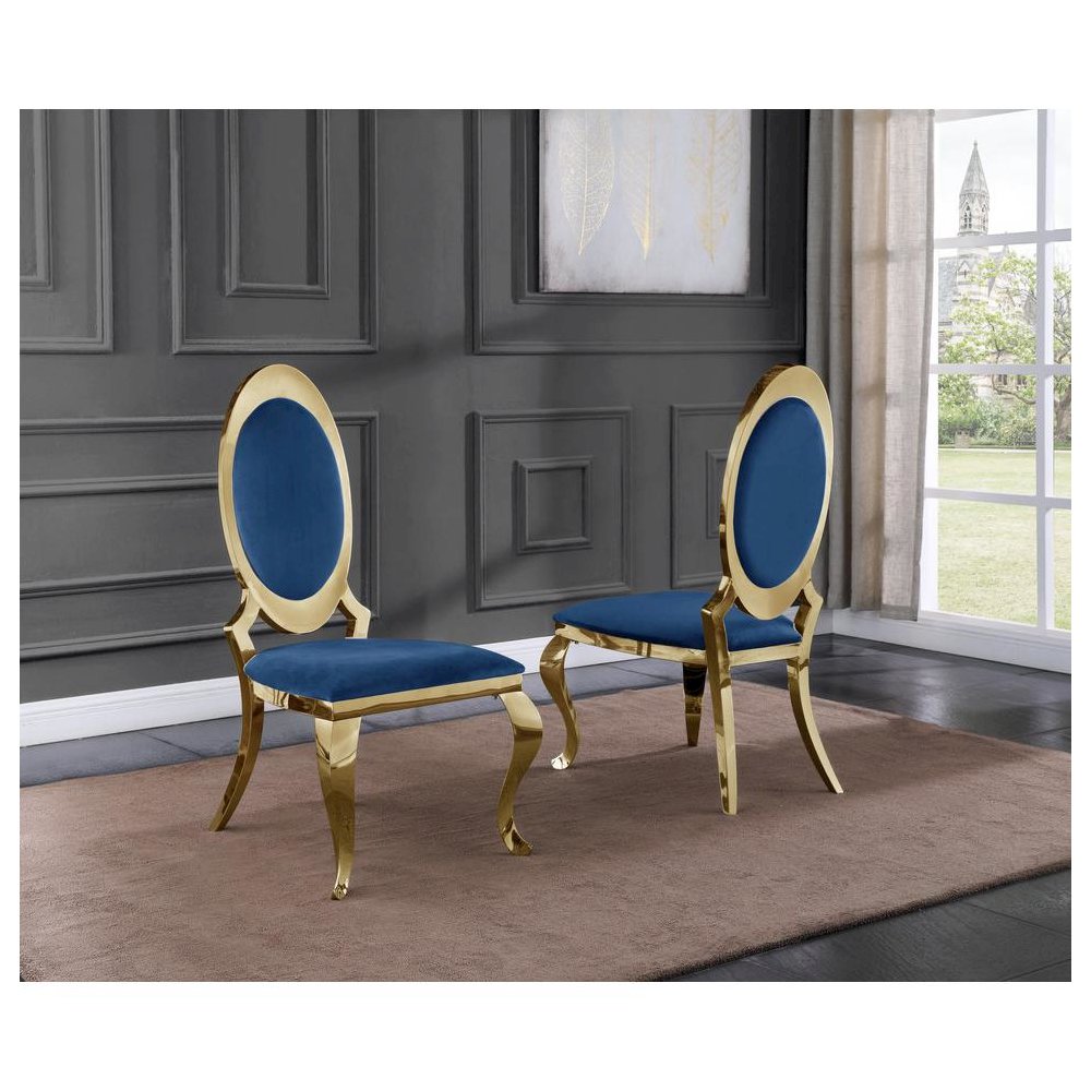 Velvet Uph. Dining Chair, Gold Stainless Steel Frame (Set of 2) - Navy Blue