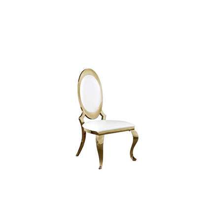 Faux Leather Dining Chair, Gold Stainless Steel Frame (Set of 2) - White