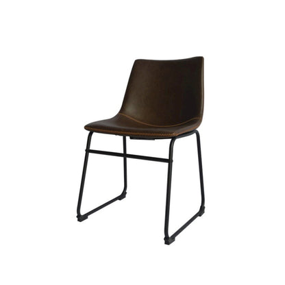 Coffee Faux Leather Dining Side Chair Bucket Seat, Chrome Black Base, Set of 2
