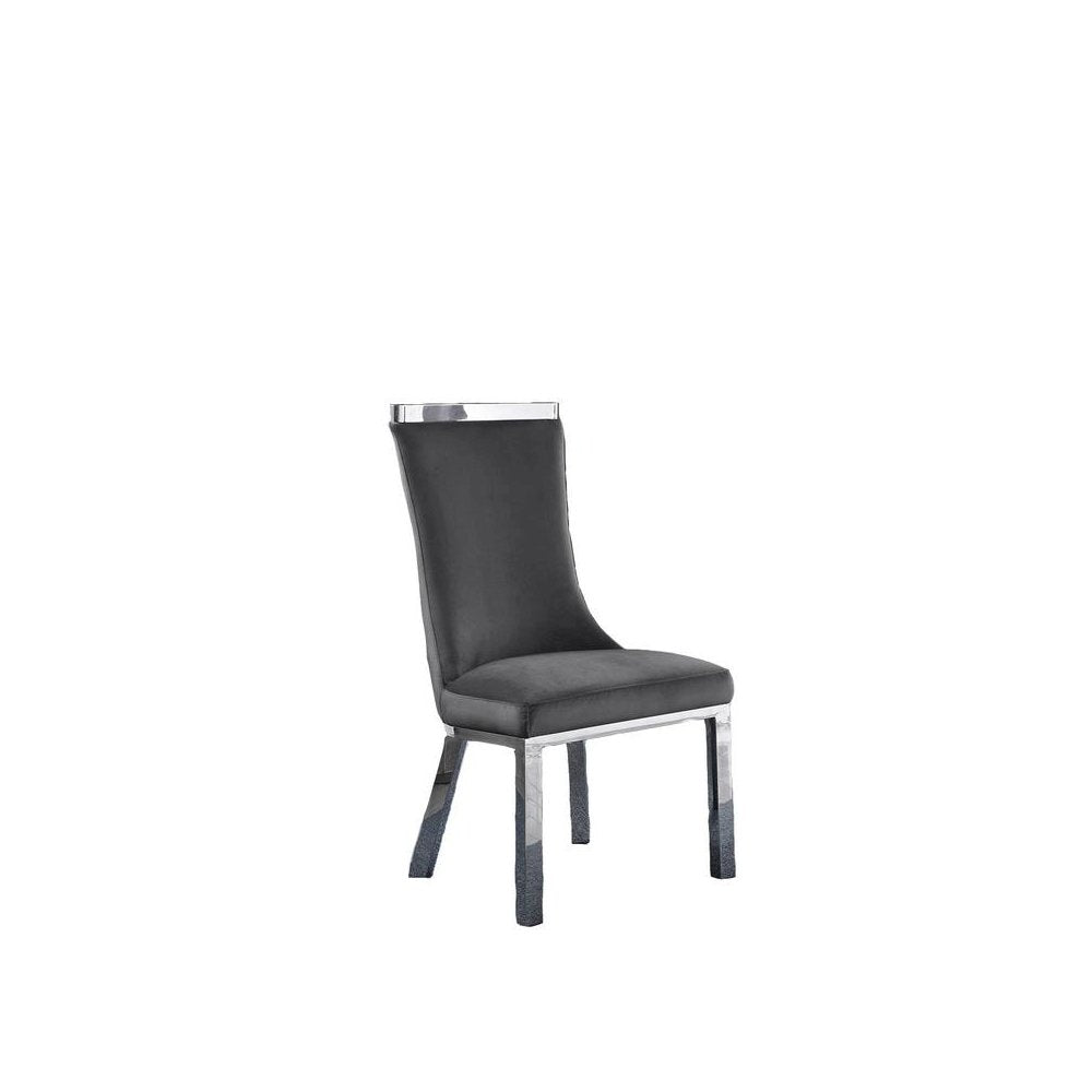 Upholstered dining chiars set of 2 in Dark gray velvet fabric with stainless steel base