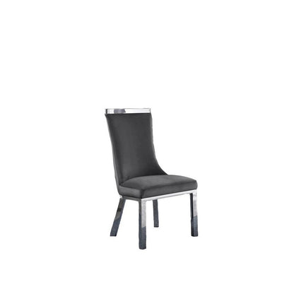 Upholstered dining chiars set of 2 in Dark gray velvet fabric with stainless steel base