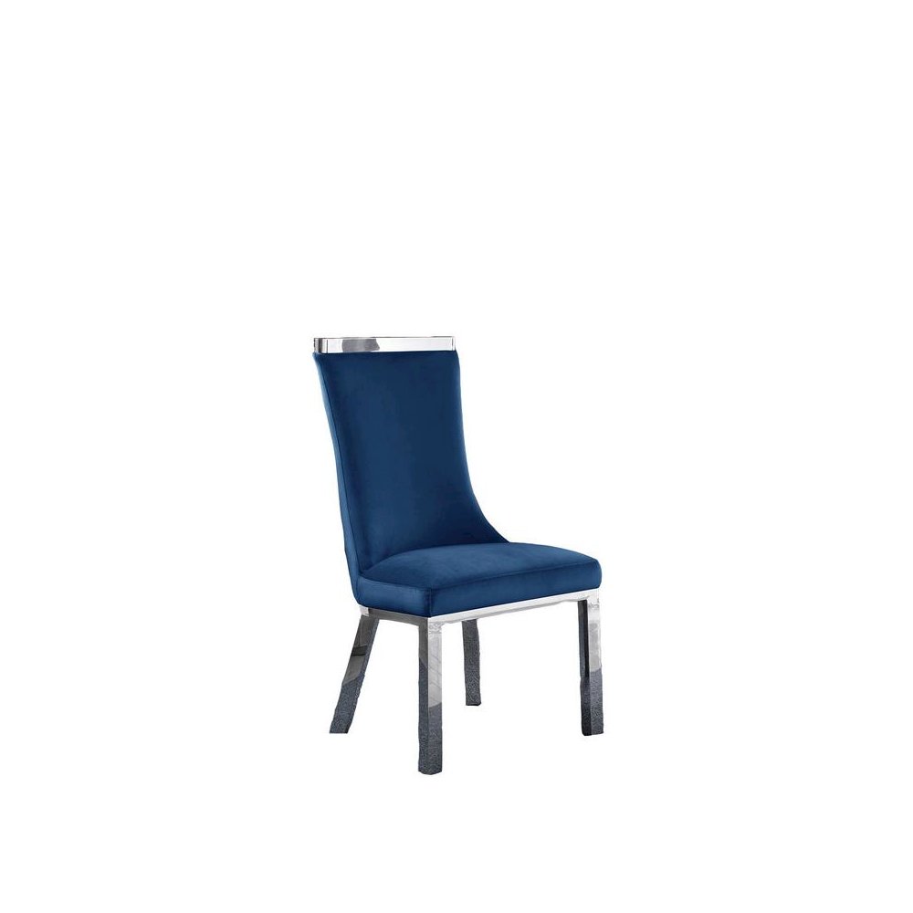 Upholstered dining chiars set of 2 in Navy blue velvet fabric with stainless steel base