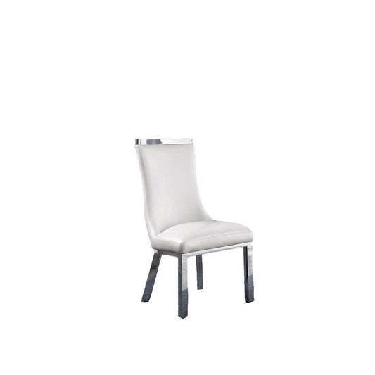 Upholstered dining chiars set of 2 in White faux leather with stainless steel base