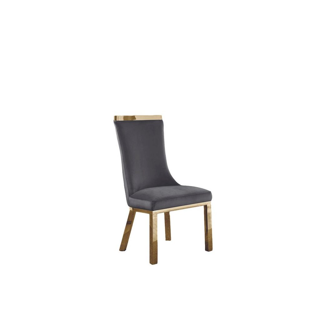 Upholstered dining chairs set of 2 in Dark gray velvet fabric - gold colored stainless steel base