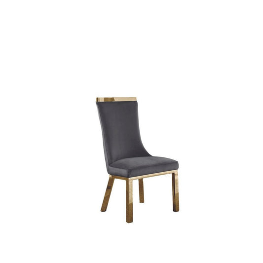Upholstered dining chairs set of 2 in Dark gray velvet fabric - gold colored stainless steel base