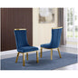 Upholstered dining chairs set of 2 in Navy blue velvet fabric, gold colored stainless steel base