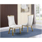 Upholstered dining chairs set of 2 in White faux leather with gold colored stainless steel base