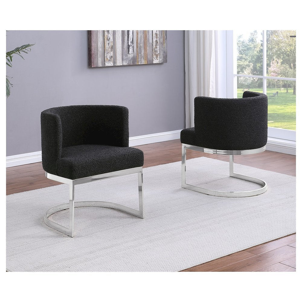 Navy Blue Velvet Faux Crystal Dining Side Chairs, Stainless Steel - Set of 2