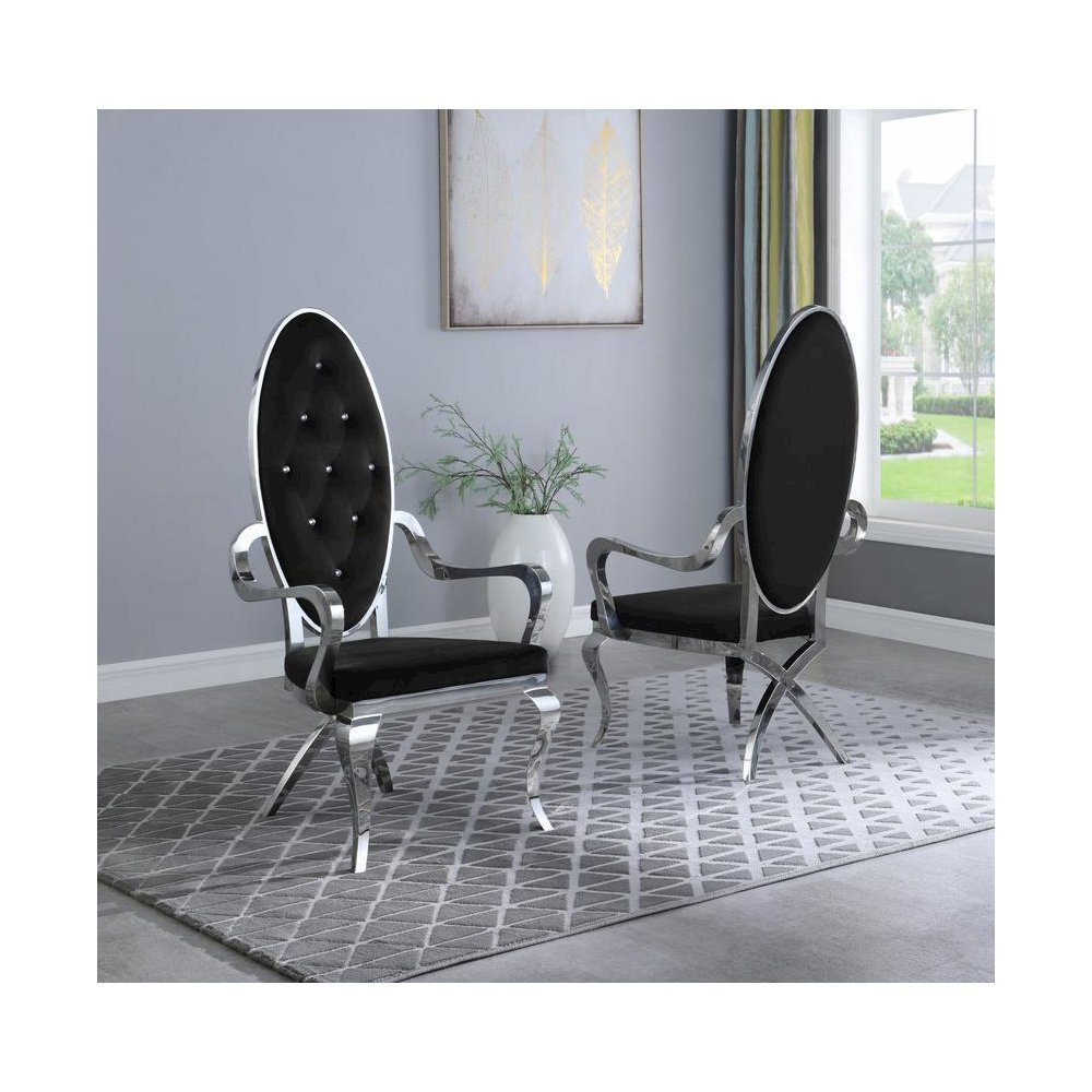 Velvet Side Arm Chair Set of 2, Stainless Steel, Black