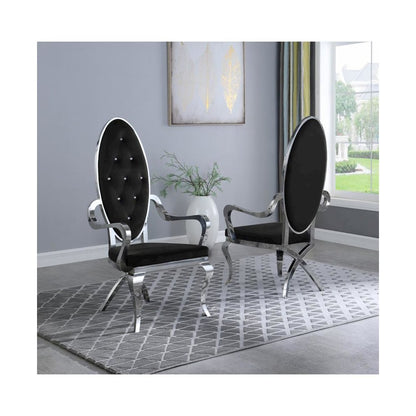 Velvet Side Arm Chair Set of 2, Stainless Steel, Black
