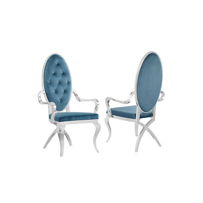 Velvet Arm Chair Set of 2, Stainless Steel, Teal