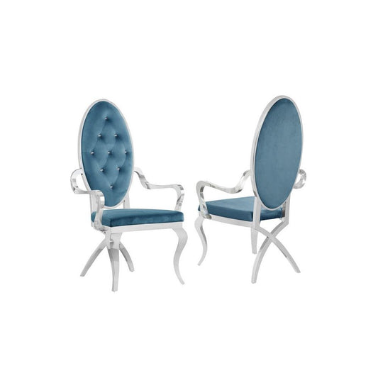 Velvet Arm Chair Set of 2, Stainless Steel, Teal