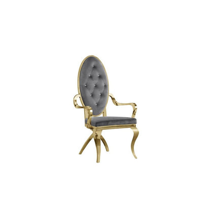 Velvet Arm Chair Set of 2, Stainless Steel Gold Legs, Dark grey