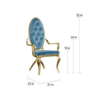 Velvet Arm Chair Set of 2, Stainless Steel Gold Legs, Teal