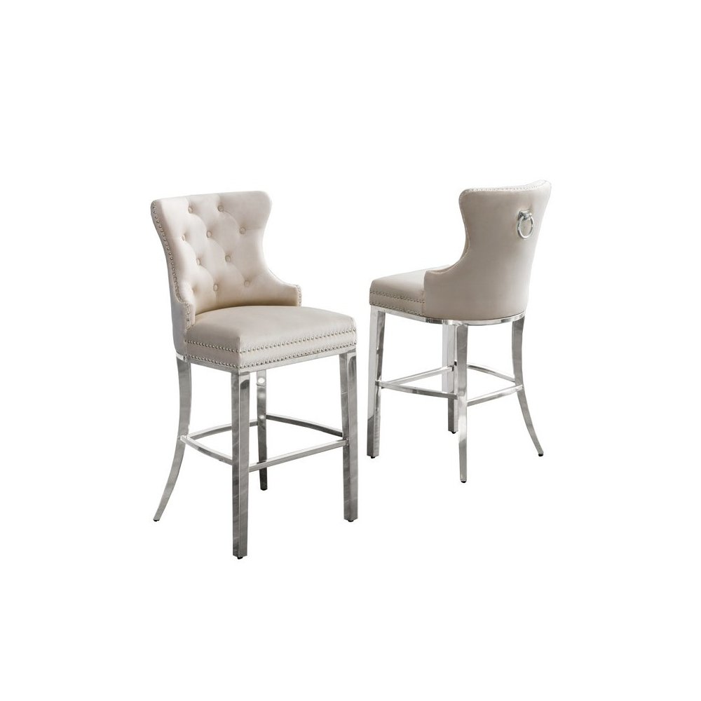 29" Cream velvet bar stool with stainless steel base (SET OF 2)