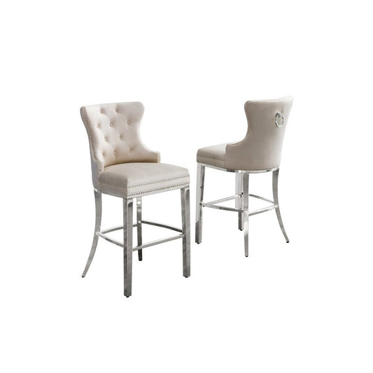 29" Cream velvet bar stool with stainless steel base (SET OF 2)