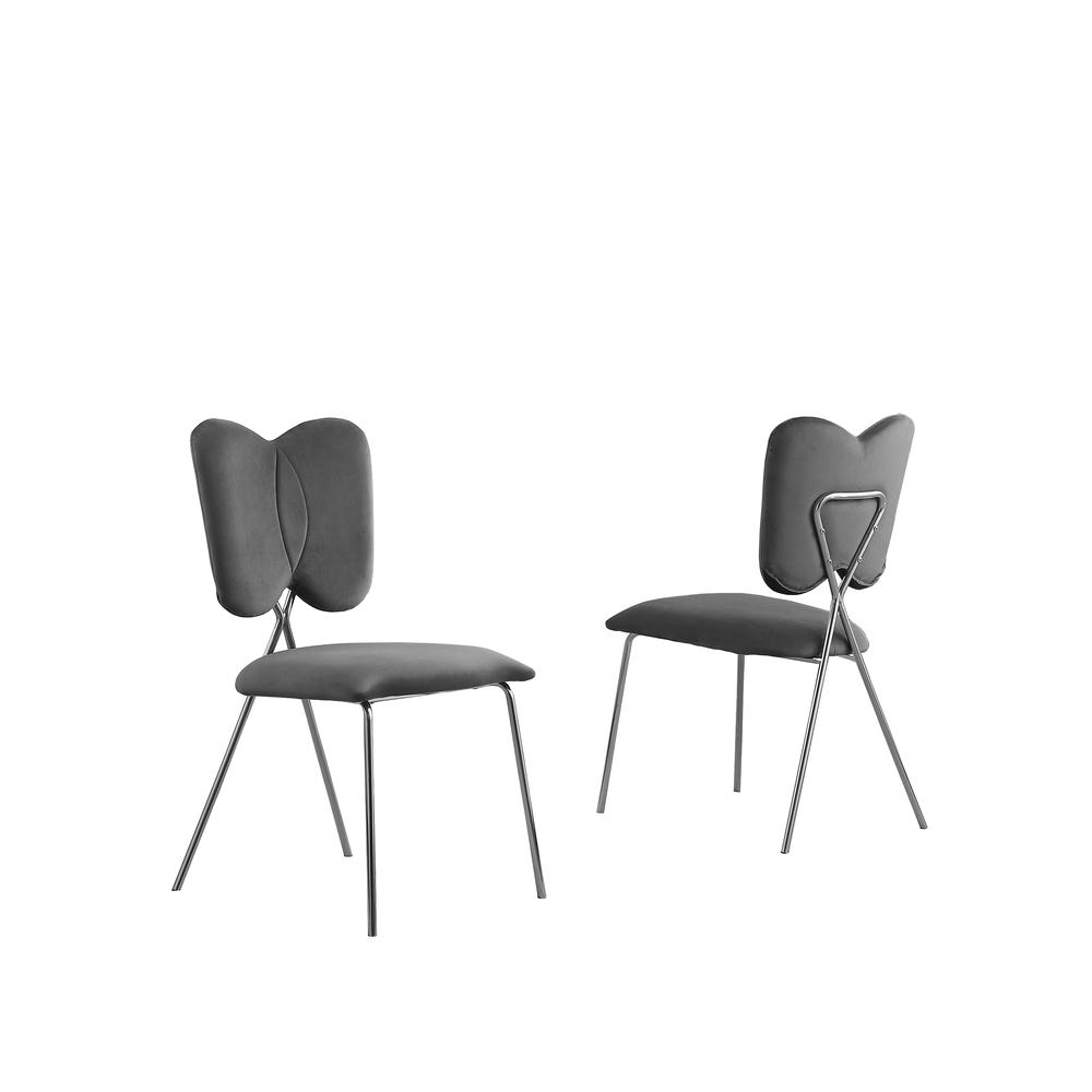 Set of 4, Dark Grey Velvet Guest Side Chair with Wingback, Chrome