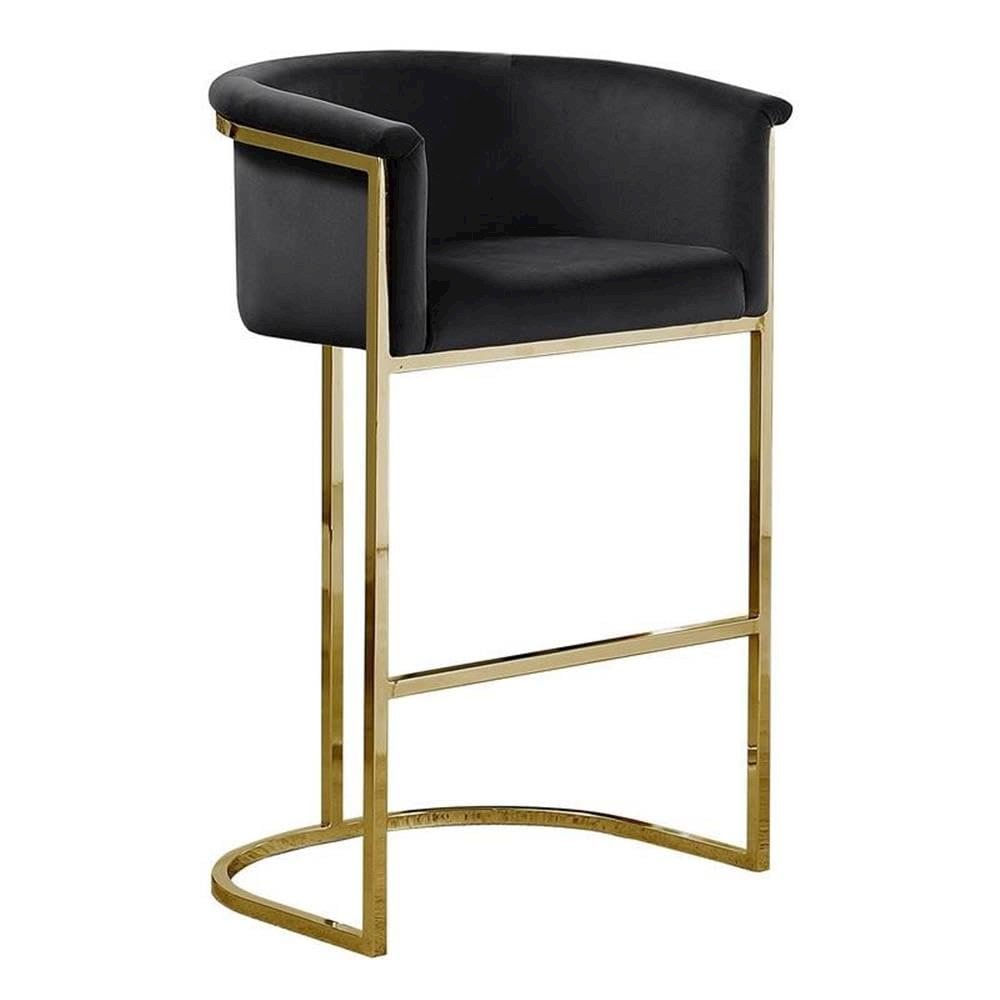 29" Black Upholstered Barstool with Gold Base -Single