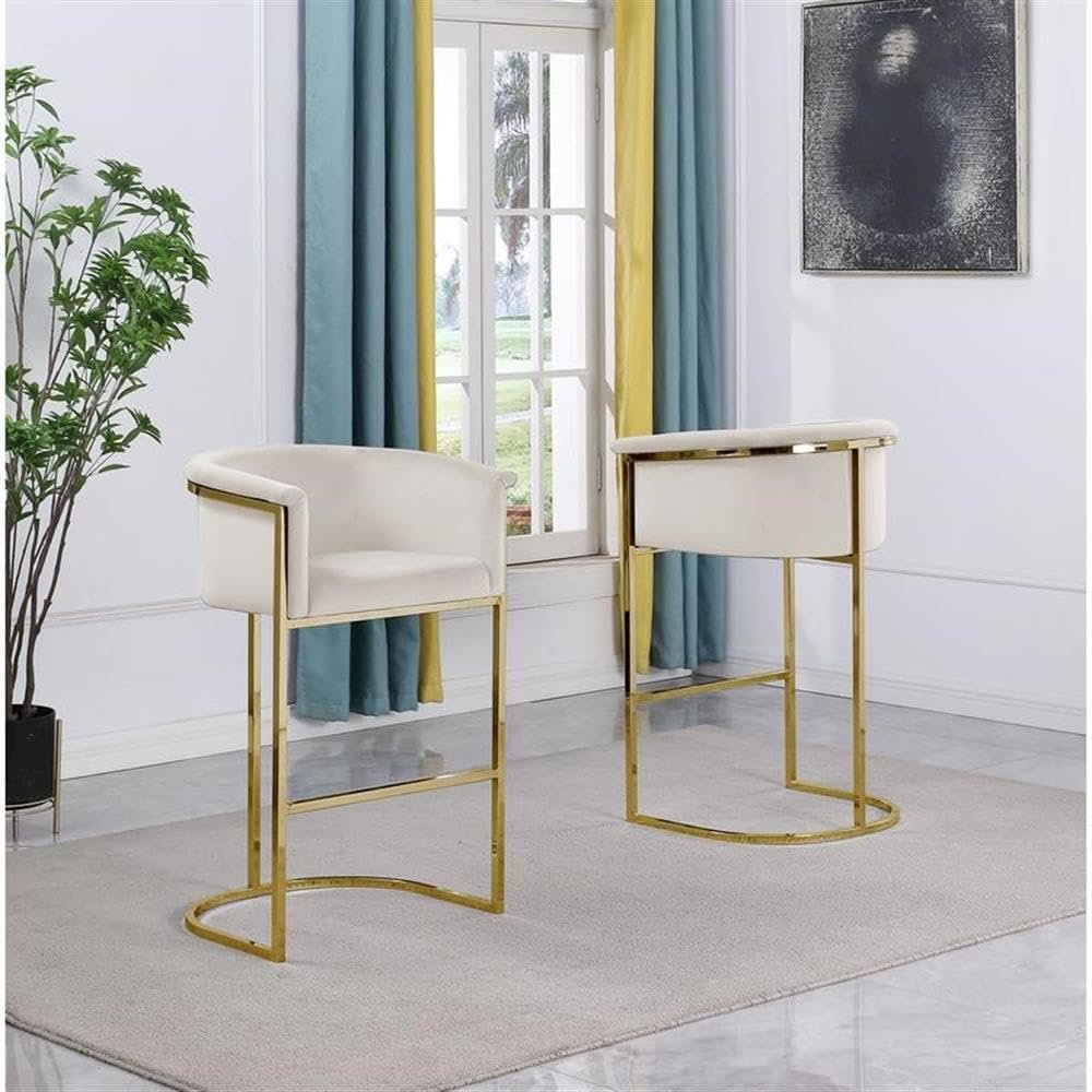 29" Cream Upholstered Barstool with Gold Base -Single