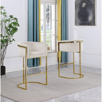 29" Cream Upholstered Barstool with Gold Base -Single