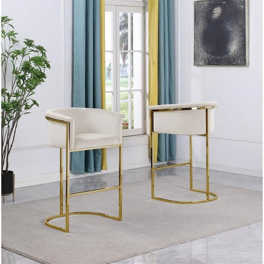 29" Cream Upholstered Barstool with Gold Base -Single
