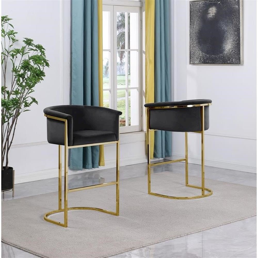 29" Black Upholstered Barstool with Gold Base -Single