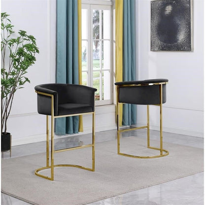 29" Black Upholstered Barstool with Gold Base -Single