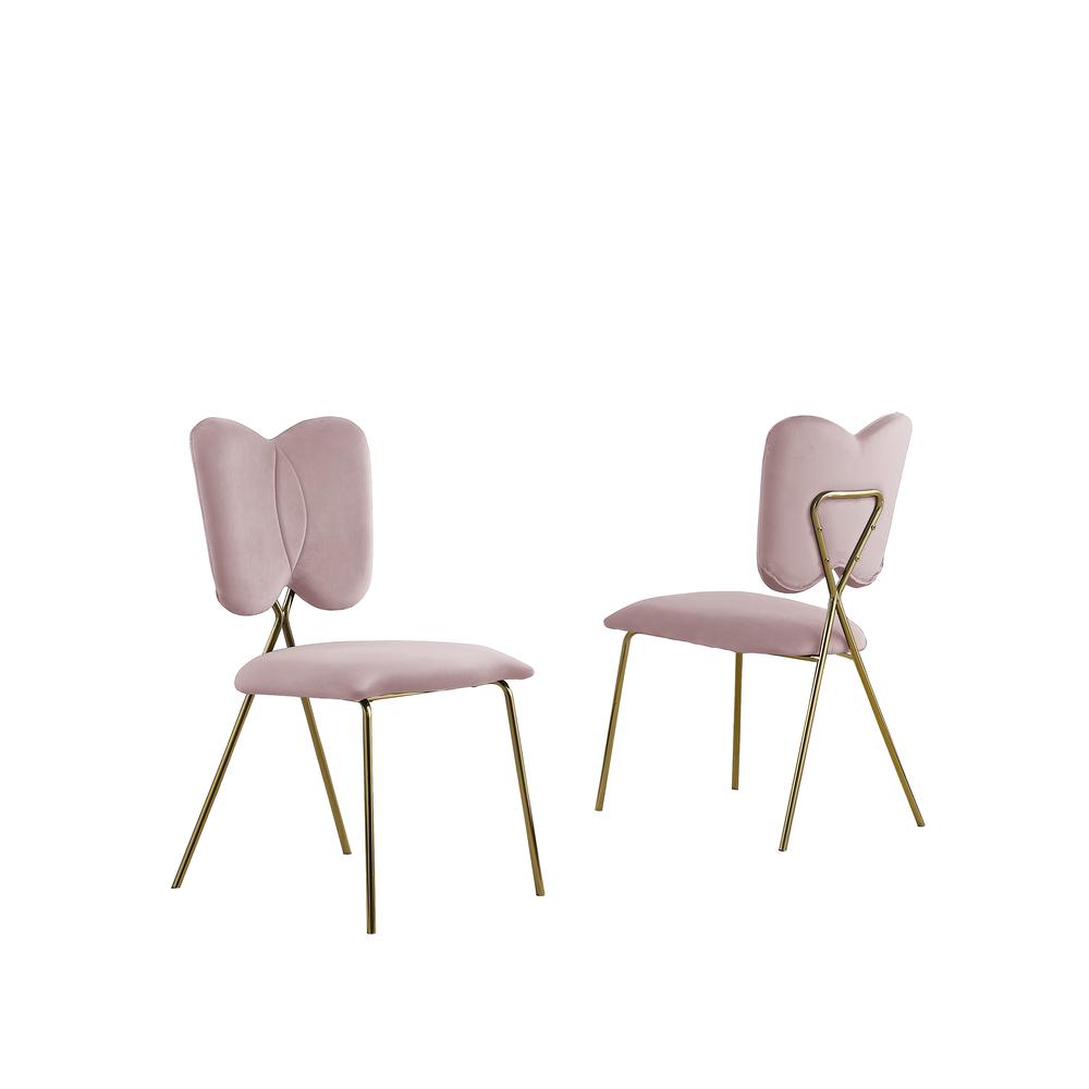 Set of 4, Pink Velvet Guest Side Chair with Wingback, Chrome Gold