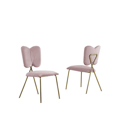 Set of 4, Pink Velvet Guest Side Chair with Wingback, Chrome Gold
