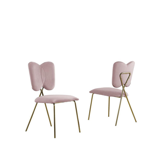 Set of 4, Pink Velvet Guest Side Chair with Wingback, Chrome Gold