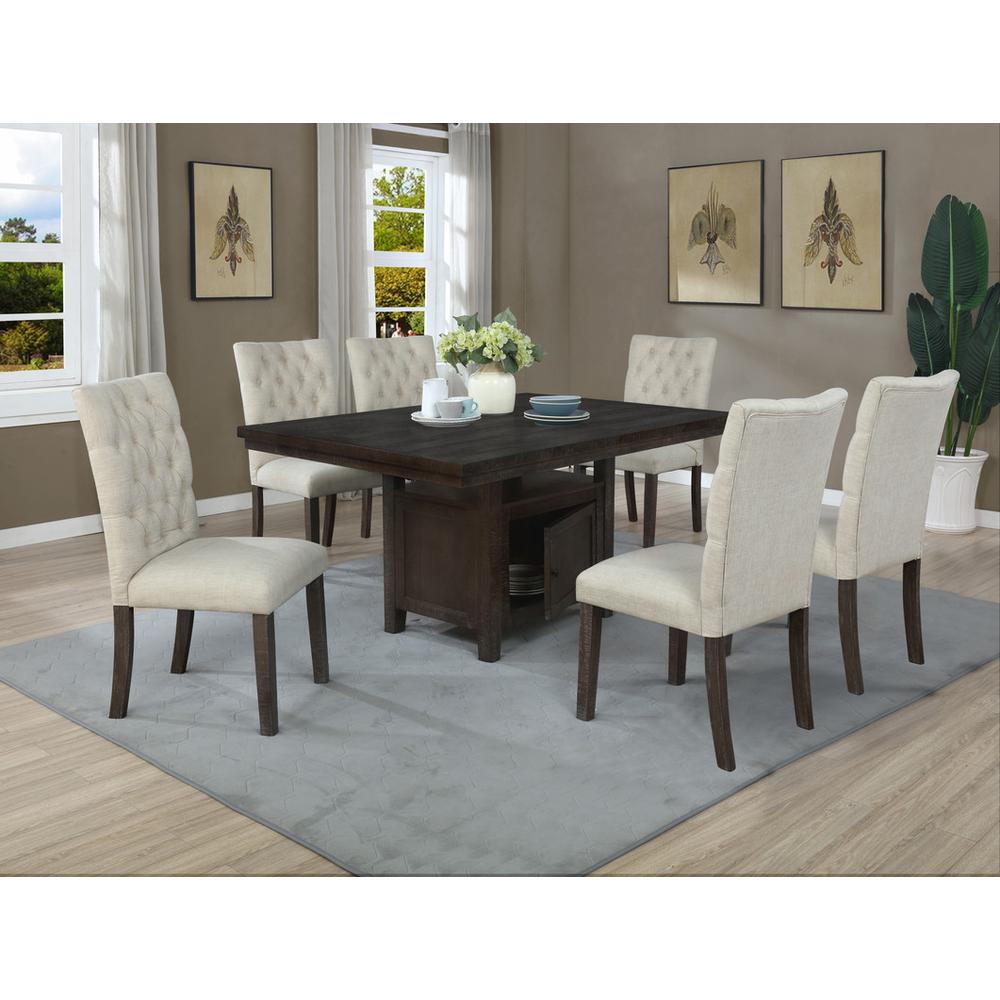 Classic Upholstered Side Chair Tufted in Linen Fabric, Set of 2, Beige