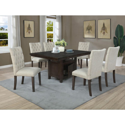 Classic Upholstered Side Chair Tufted in Linen Fabric, Set of 2, Beige