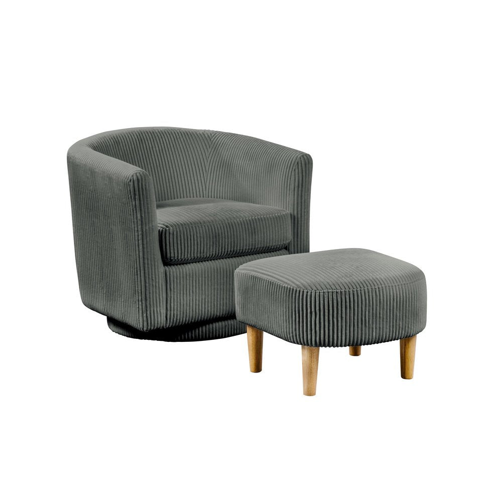2 Piece Swivel Chair With Matching Ottoman In Gray Velvet