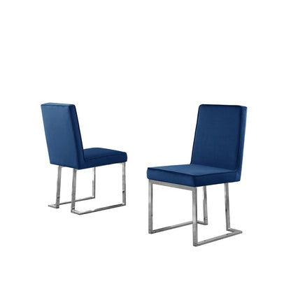 Navy Blue Velvet Upholstered Dining Side Chairs, Chrome Base, Set of 2
