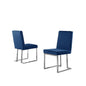 Navy Blue Velvet Upholstered Dining Side Chairs, Chrome Base, Set of 2
