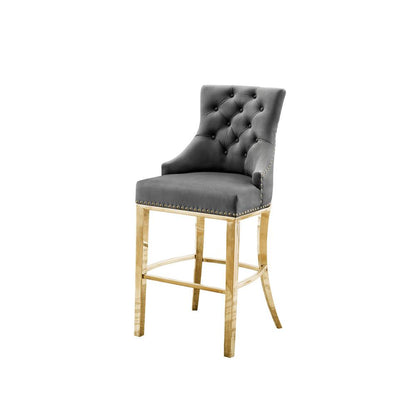 29" Dark grey velvet barstool with a gold color base (SET OF 2)