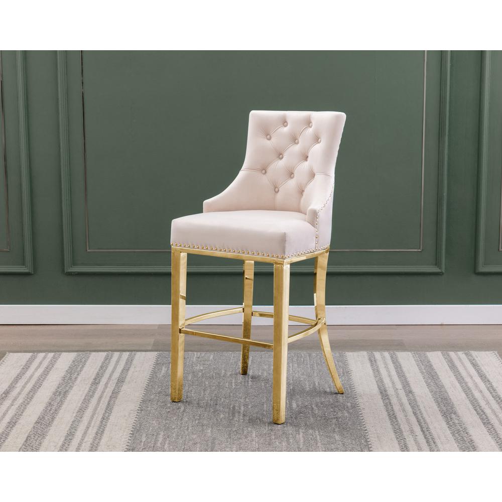 29" Cream velvet barstool with gold color base (SET OF 2)
