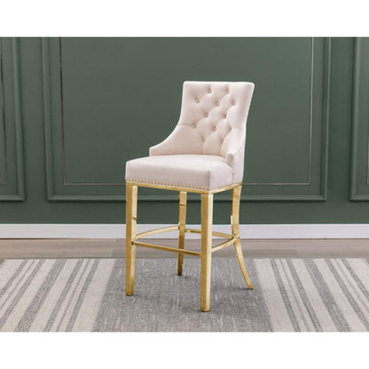 29" Cream velvet barstool with gold color base (SET OF 2)